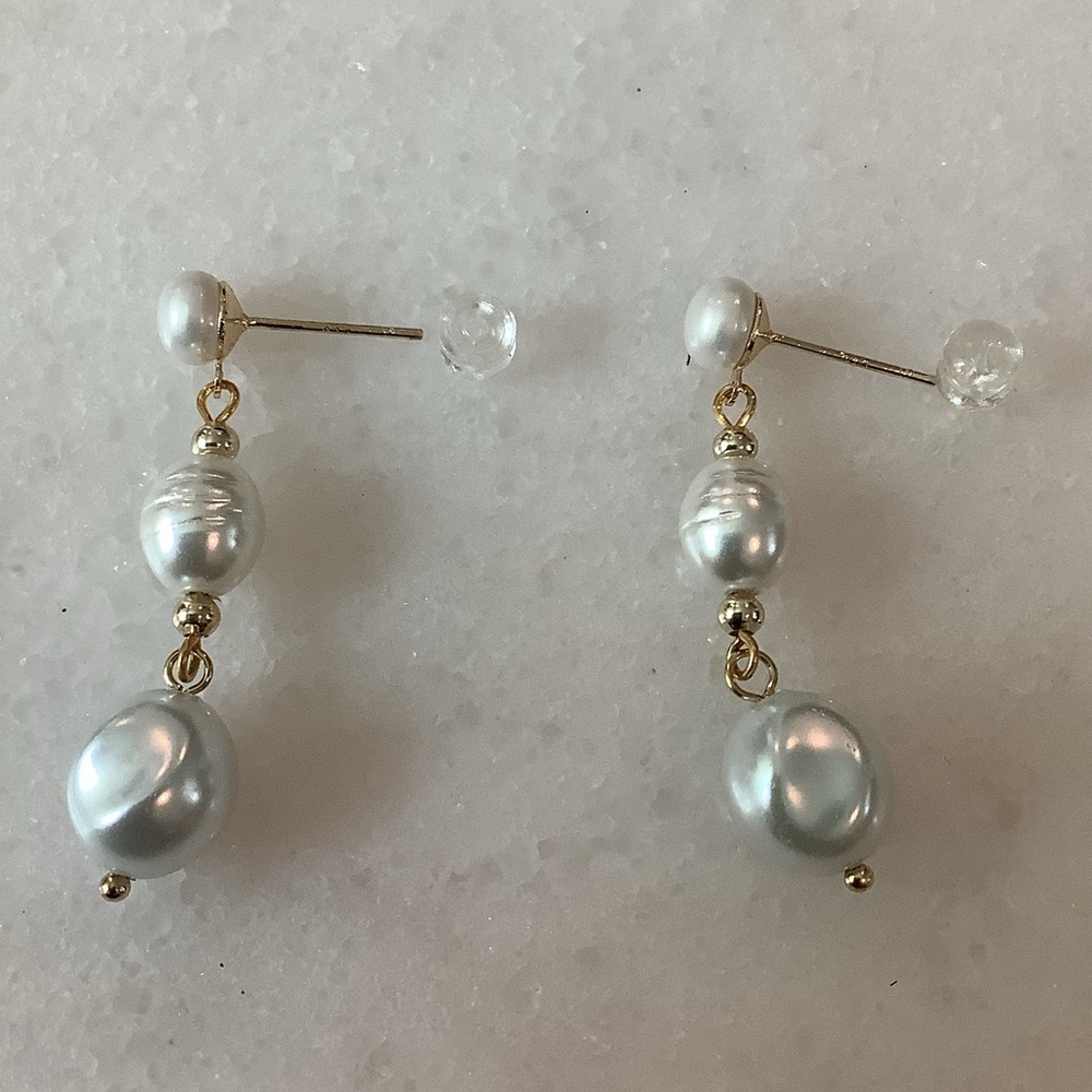 Pearl Drop Earrings with Gold Accents, Brand New